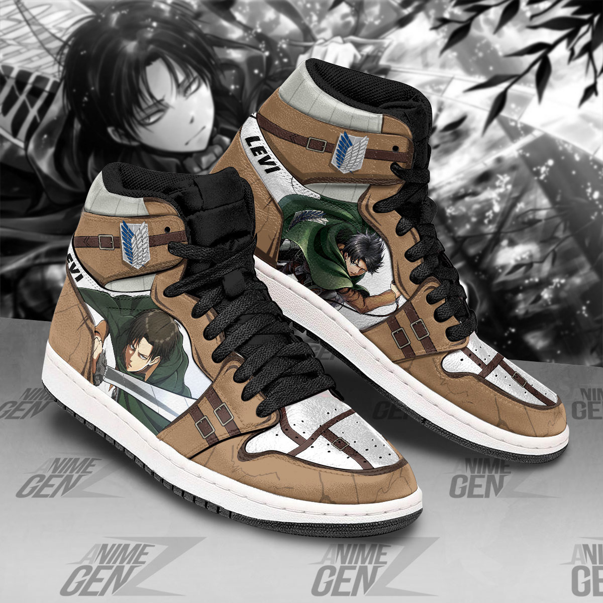 Attack On Titan JD Sneakers Levi Ackerman Custom Anime Shoes - Image 2