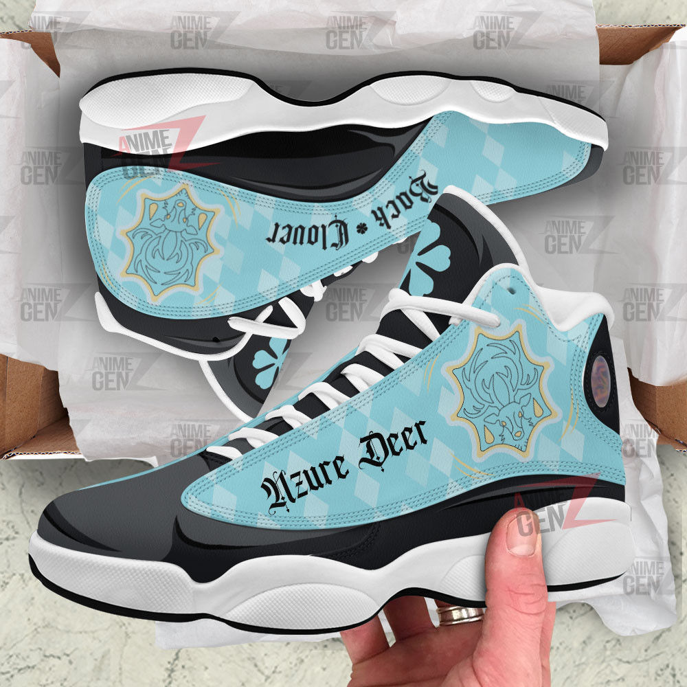 Back Clover Azure Deer Air Jordan 13 Custom Anime Shoes - Image 3