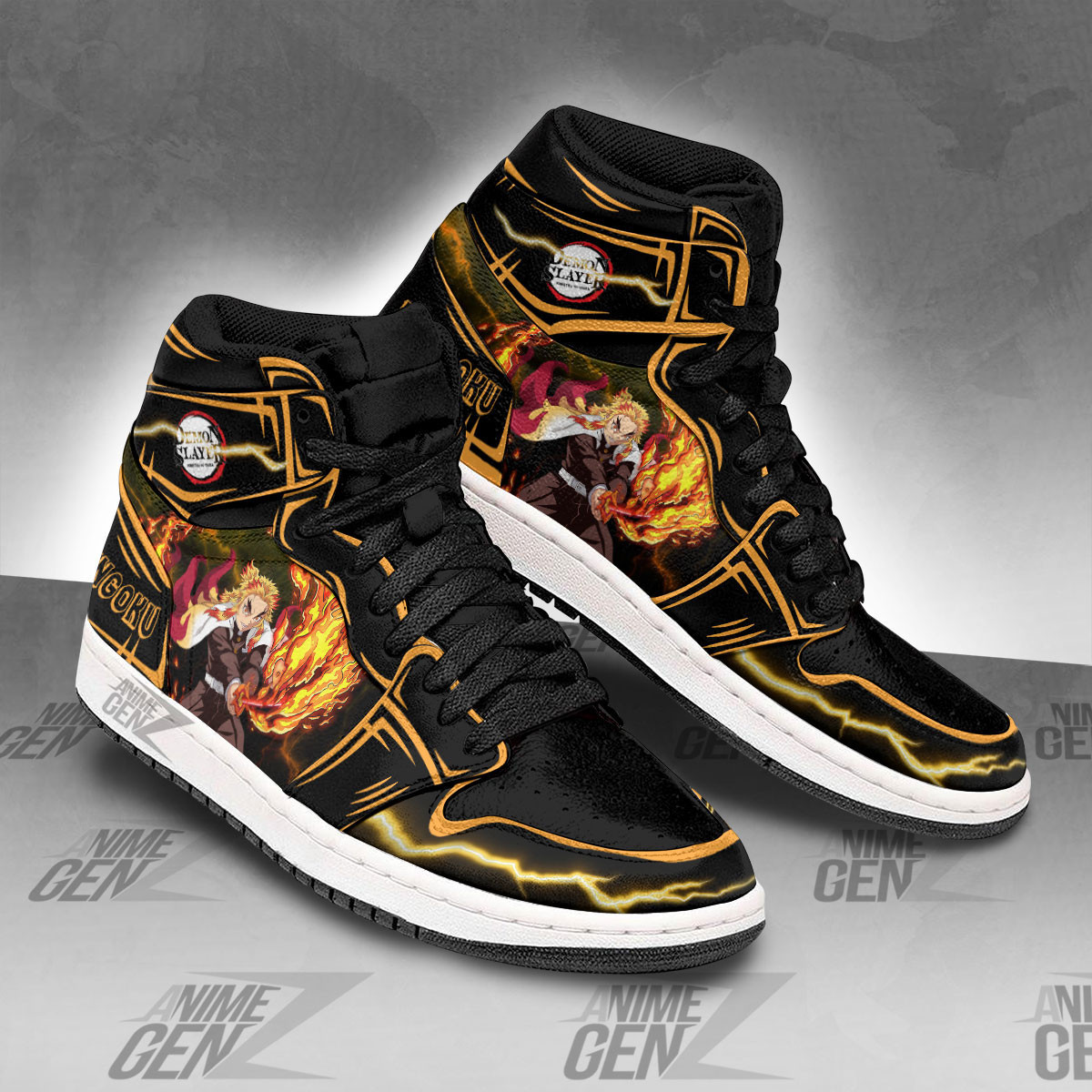 Demon Slayer Rengoku JD Sneakers Black Cool Style Custom Anime Shoes - Image 2