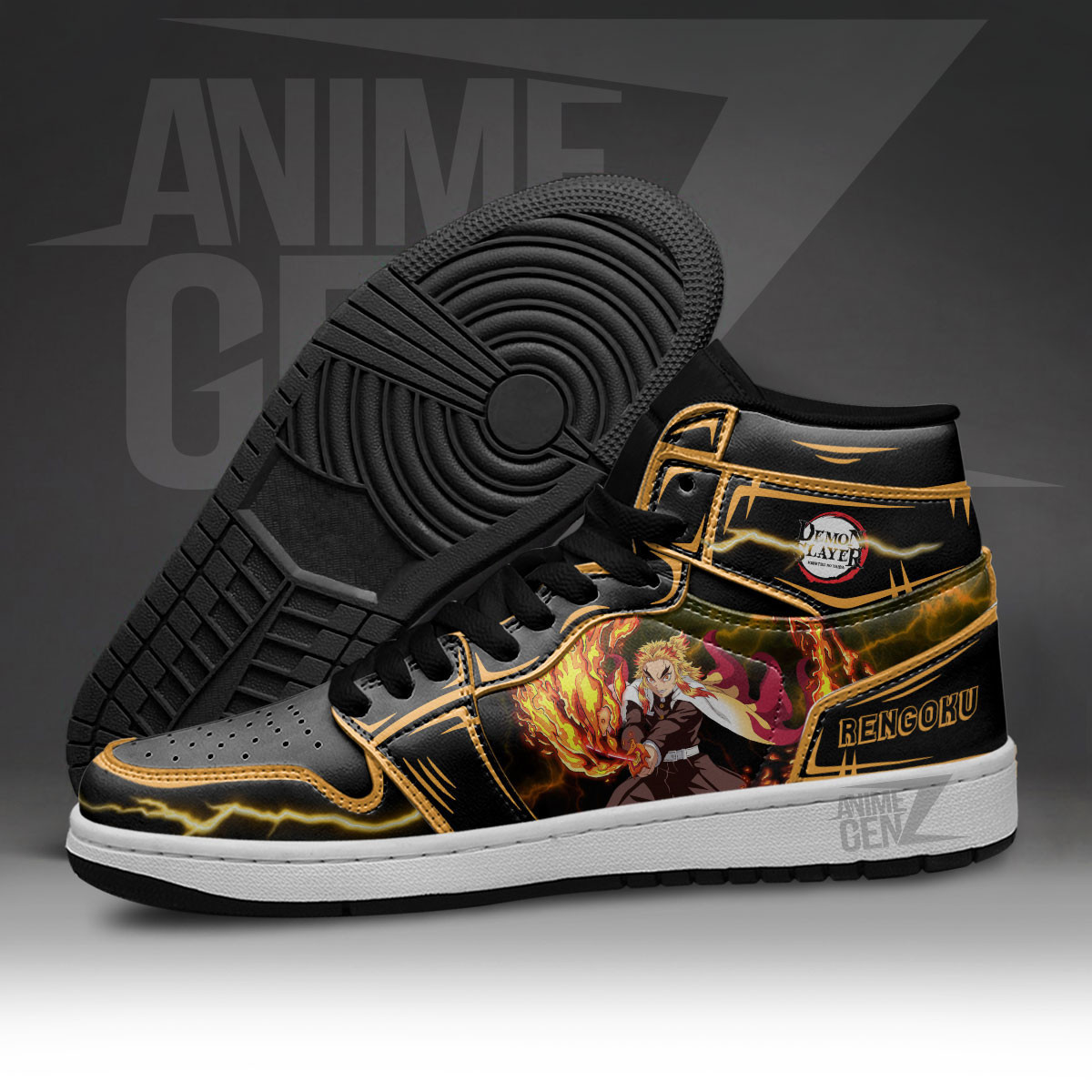 Demon Slayer Rengoku JD Sneakers Black Cool Style Custom Anime Shoes - Image 5