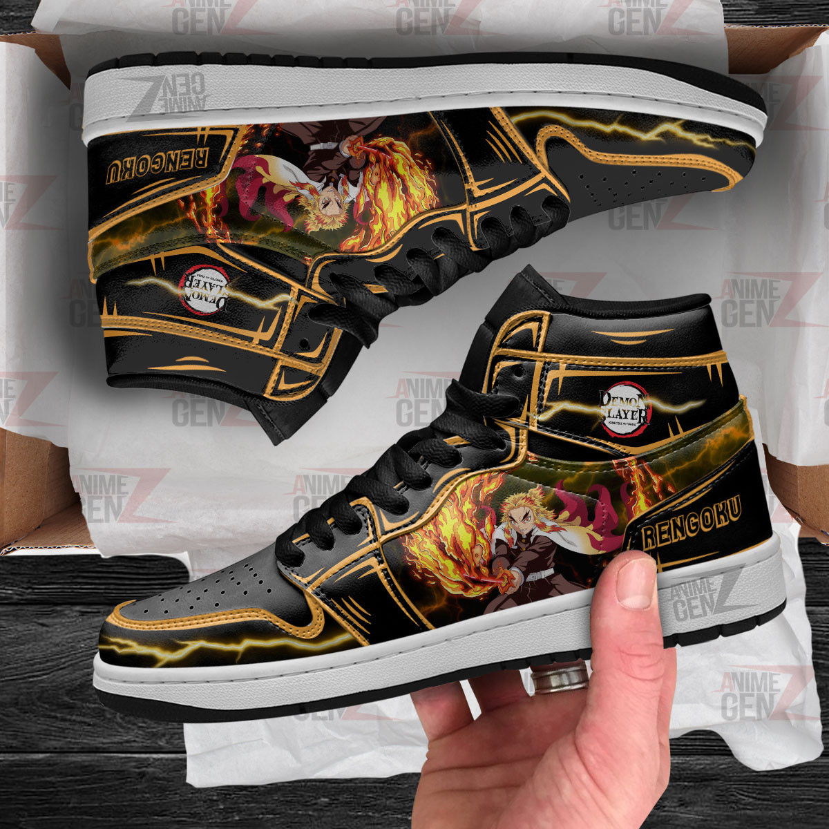 Demon Slayer Rengoku JD Sneakers Black Cool Style Custom Anime Shoes - Image 4