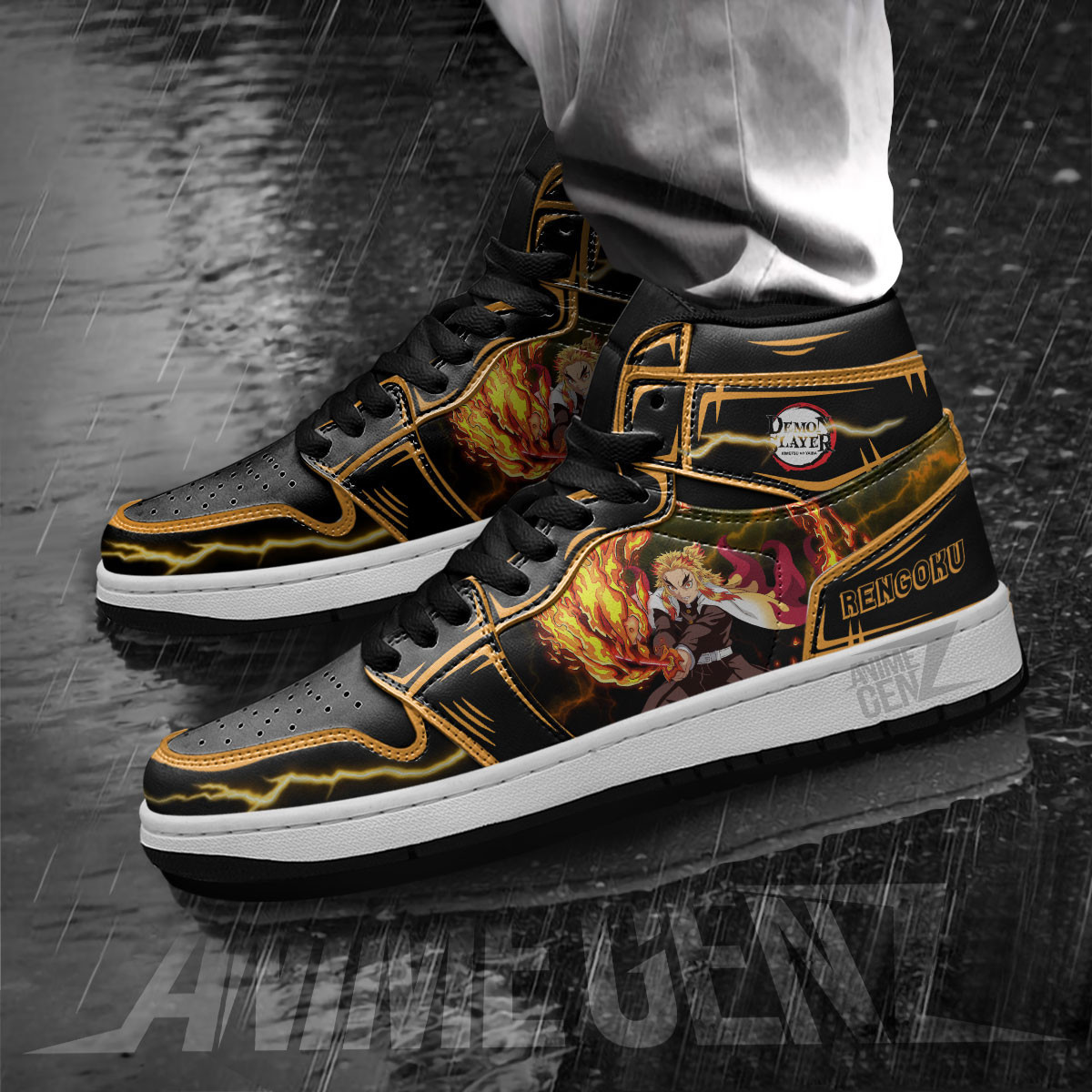 Demon Slayer Rengoku JD Sneakers Black Cool Style Custom Anime Shoes - Image 3