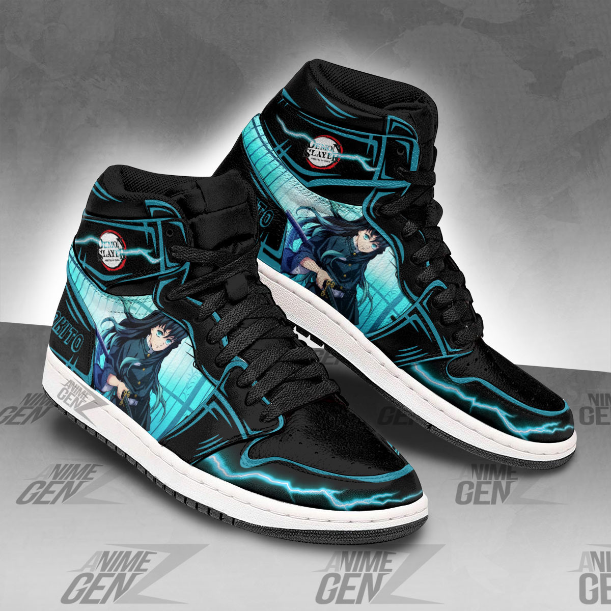 Demon Slayer Tokito JD Sneakers Black Cool Style Custom Anime Shoes - Image 2