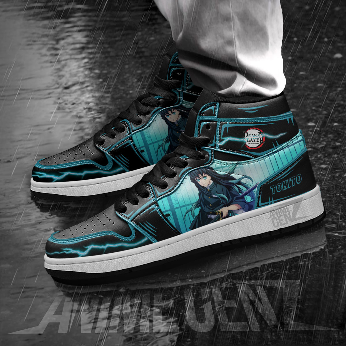 Demon Slayer Tokito JD Sneakers Black Cool Style Custom Anime Shoes - Image 3
