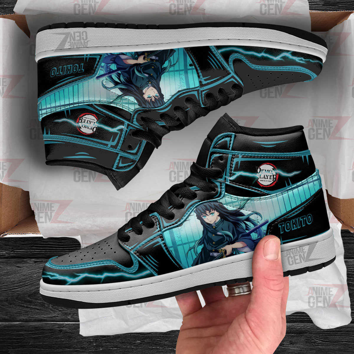 Demon Slayer Tokito JD Sneakers Black Cool Style Custom Anime Shoes - Image 4